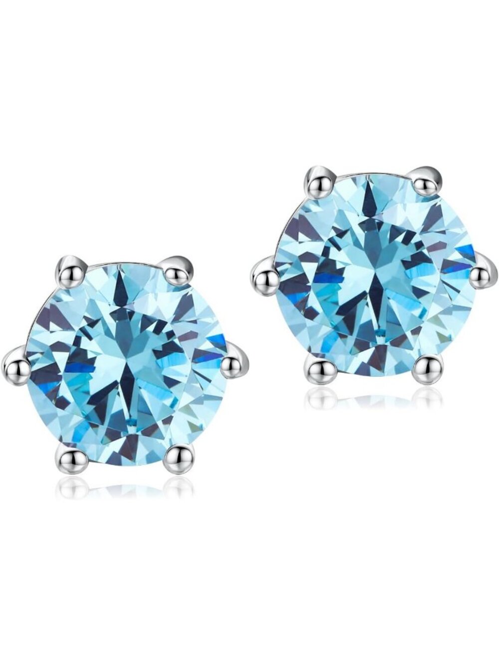 Sterling Silver Birthstone Stud Earrings for Women, 6.5mm Round Crystal Jewelry